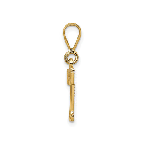 14k Yellow Gold Initial Pendant Charm , Uppercase Letter T with Diamond Cut Texture