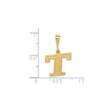 14k Yellow Gold Initial Pendant Charm , Uppercase Letter T with Diamond Cut Texture
