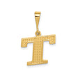 14k Yellow Gold Initial Pendant Charm , Uppercase Letter T with Diamond Cut Texture