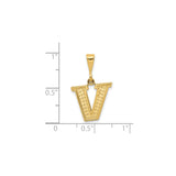 14k Yellow Gold Letter V Pendant, Textured Diamond Cut Block Initial Charm, Unisex Alphabet Jewelry