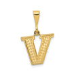 14k Yellow Gold Letter V Pendant, Textured Diamond Cut Block Initial Charm, Unisex Alphabet Jewelry