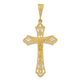 14k Yellow Gold Crucifix Pendant with Satin Finish and Filigree Detail