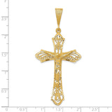 14k Yellow Gold Crucifix Pendant with Satin Finish and Filigree Detail