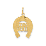 14k Yellow Gold Horseshoe Pendant with Good Luck Text, Unisex Equestrian Charm