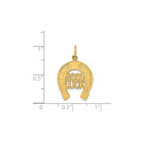 14k Yellow Gold Horseshoe Pendant with Good Luck Text, Unisex Equestrian Charm