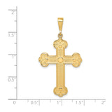 14k Yellow Gold Budded Cross Pendant with Domed Center and Geometric Motifs