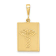 14k Yellow Gold Caduceus Pendant, Rectangular Medical Symbol with Snake and Wings