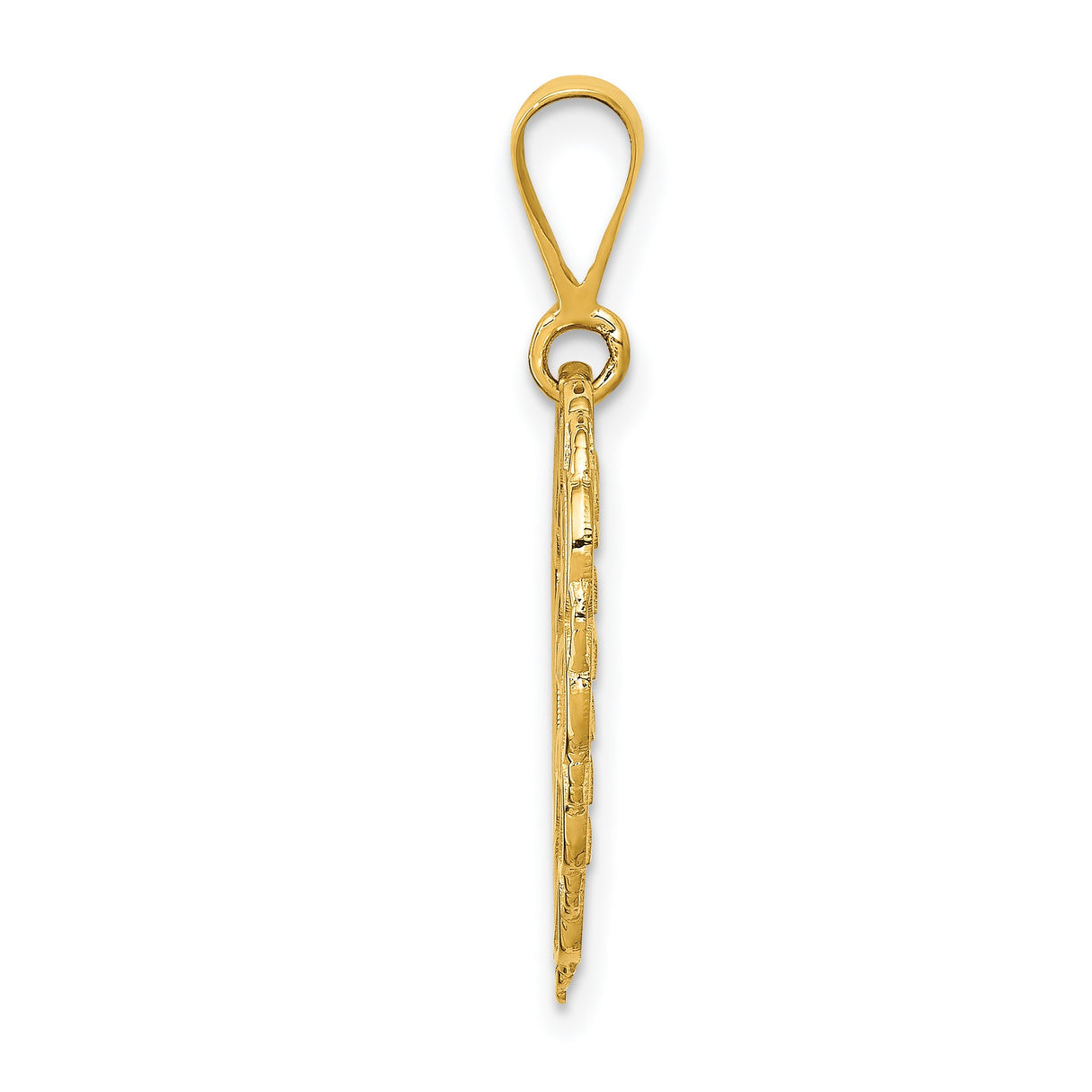 14k Yellow Gold Heart Shaped Pendant with Filigree Edges, Floral Motif, I Love You Message