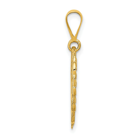14k Yellow Gold Heart Shaped Pendant with Filigree Edges, Floral Motif, I Love You Message