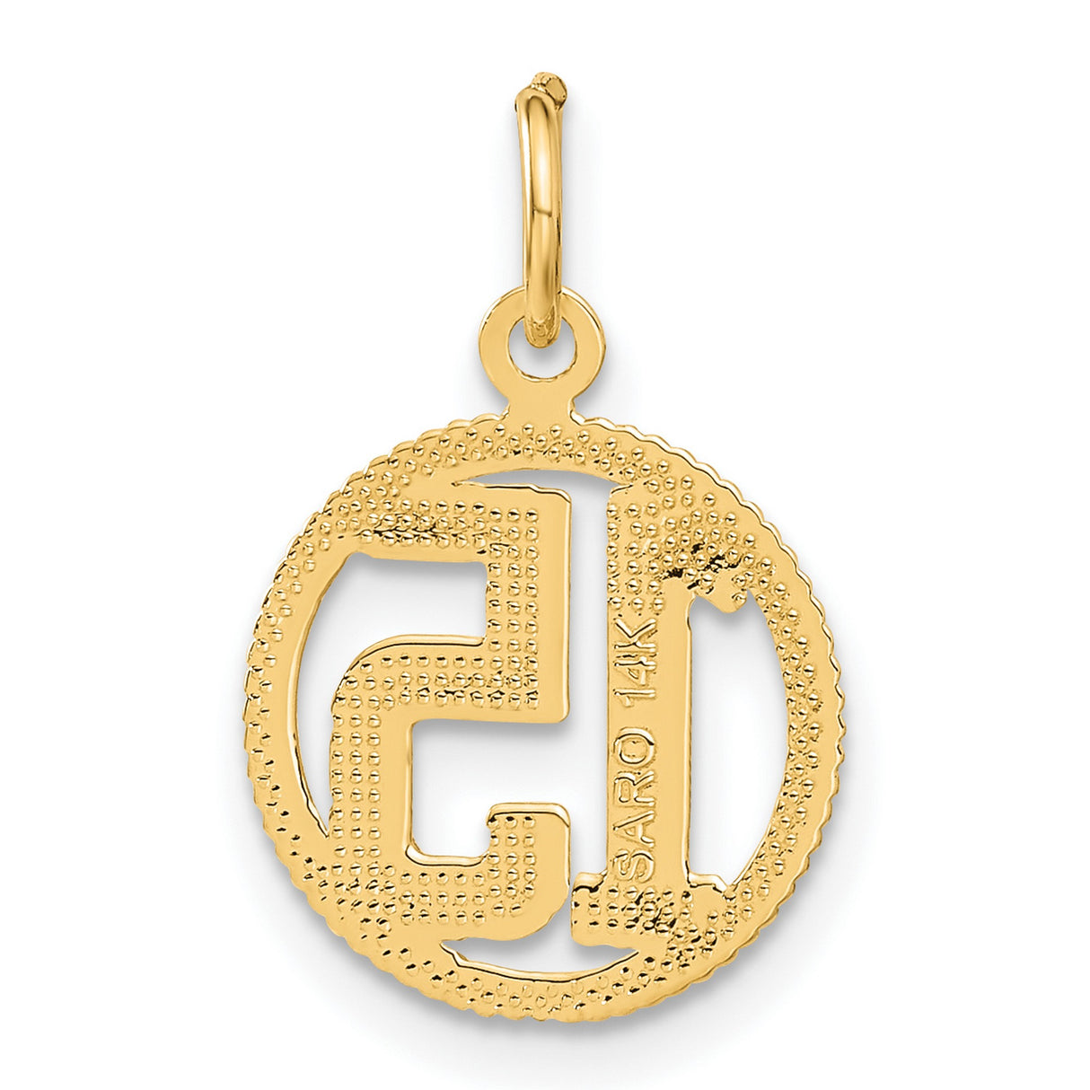 #15 Circle Charm Pendant in Real 14k Yellow Gold