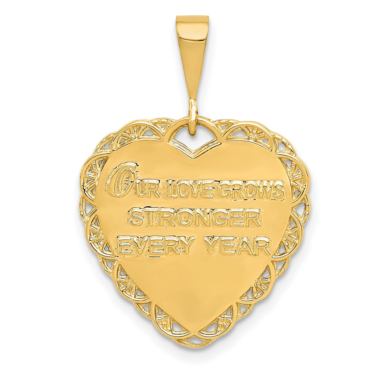 14k Yellow Gold Heart Pendant with 25th Anniversary Engraving and Floral Lattice Design