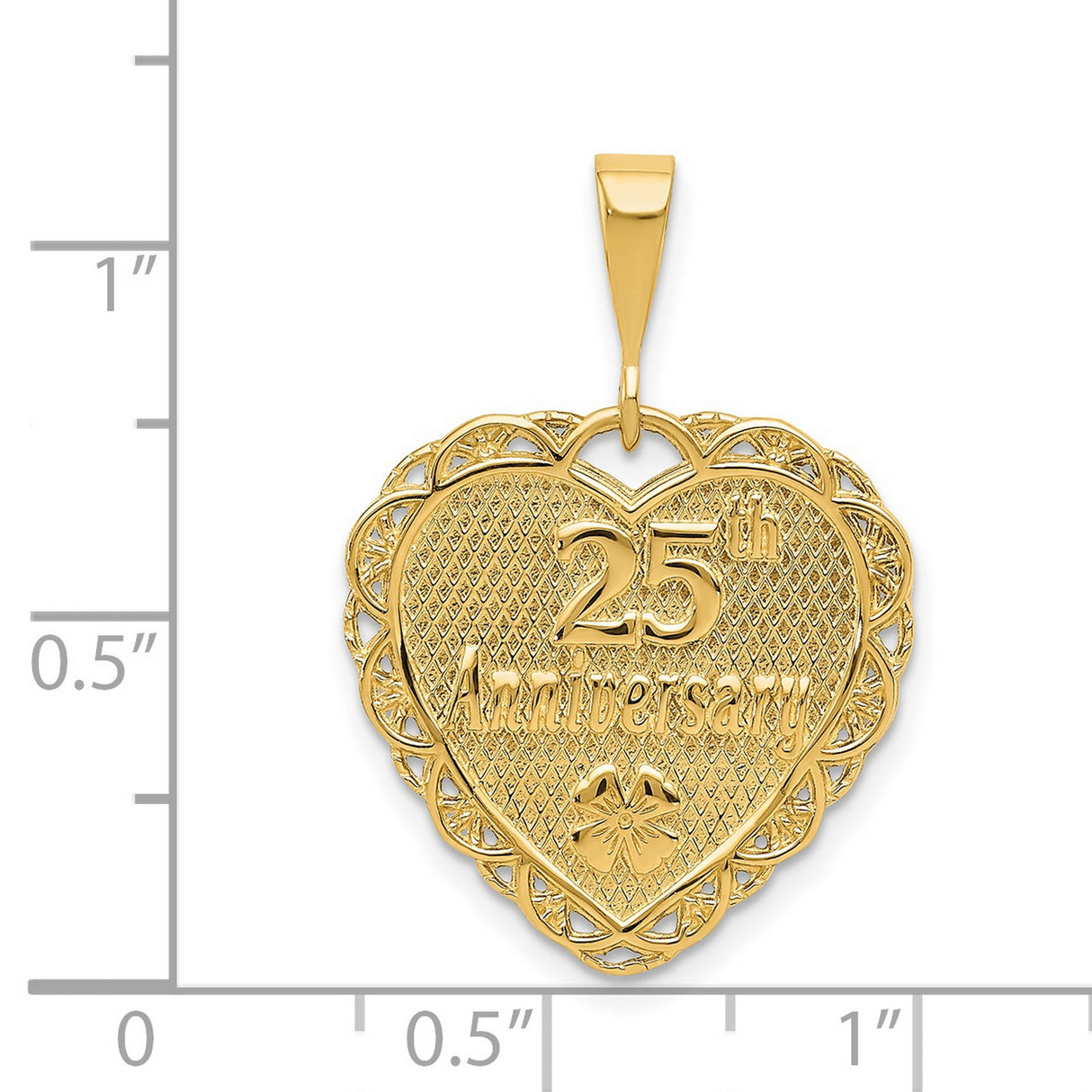 14k Yellow Gold Heart Pendant with 25th Anniversary Engraving and Floral Lattice Design