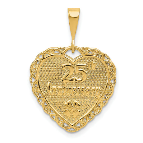 14k Yellow Gold Heart Pendant with 25th Anniversary Engraving and Floral Lattice Design