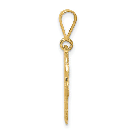 14k Yellow Gold Heart Pendant with 50th Anniversary Engraving and Floral Filigree Design