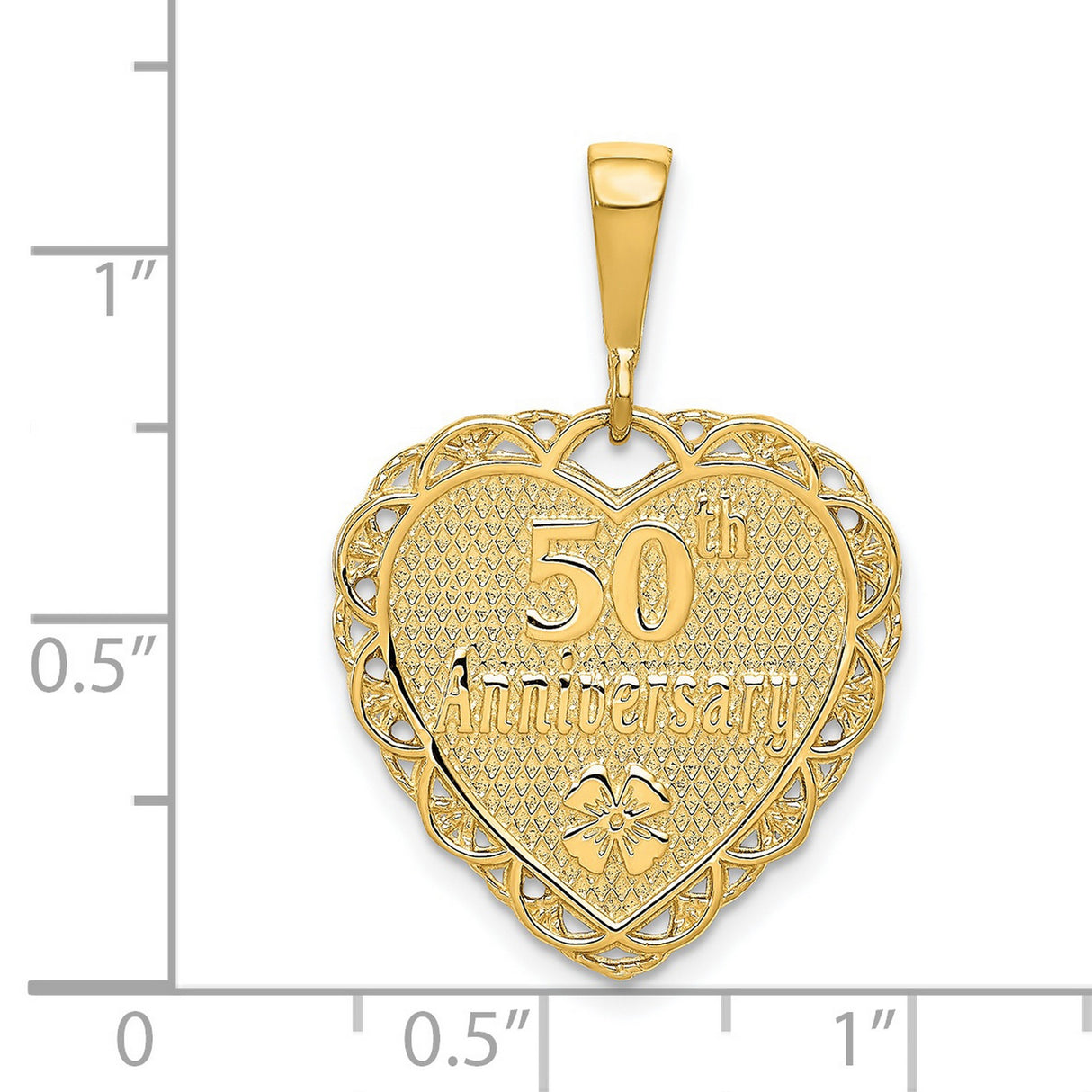 14k Yellow Gold Heart Pendant with 50th Anniversary Engraving and Floral Filigree Design