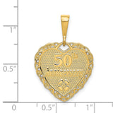 14k Yellow Gold Heart Pendant with 50th Anniversary Engraving and Floral Filigree Design