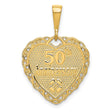 14k Yellow Gold Heart Pendant with 50th Anniversary Engraving and Floral Filigree Design