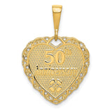 14k Yellow Gold Heart Pendant with 50th Anniversary Engraving and Floral Filigree Design
