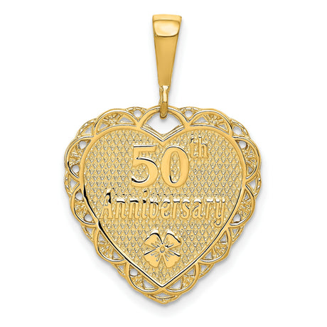 14k Yellow Gold Heart Pendant with 50th Anniversary Engraving and Floral Filigree Design
