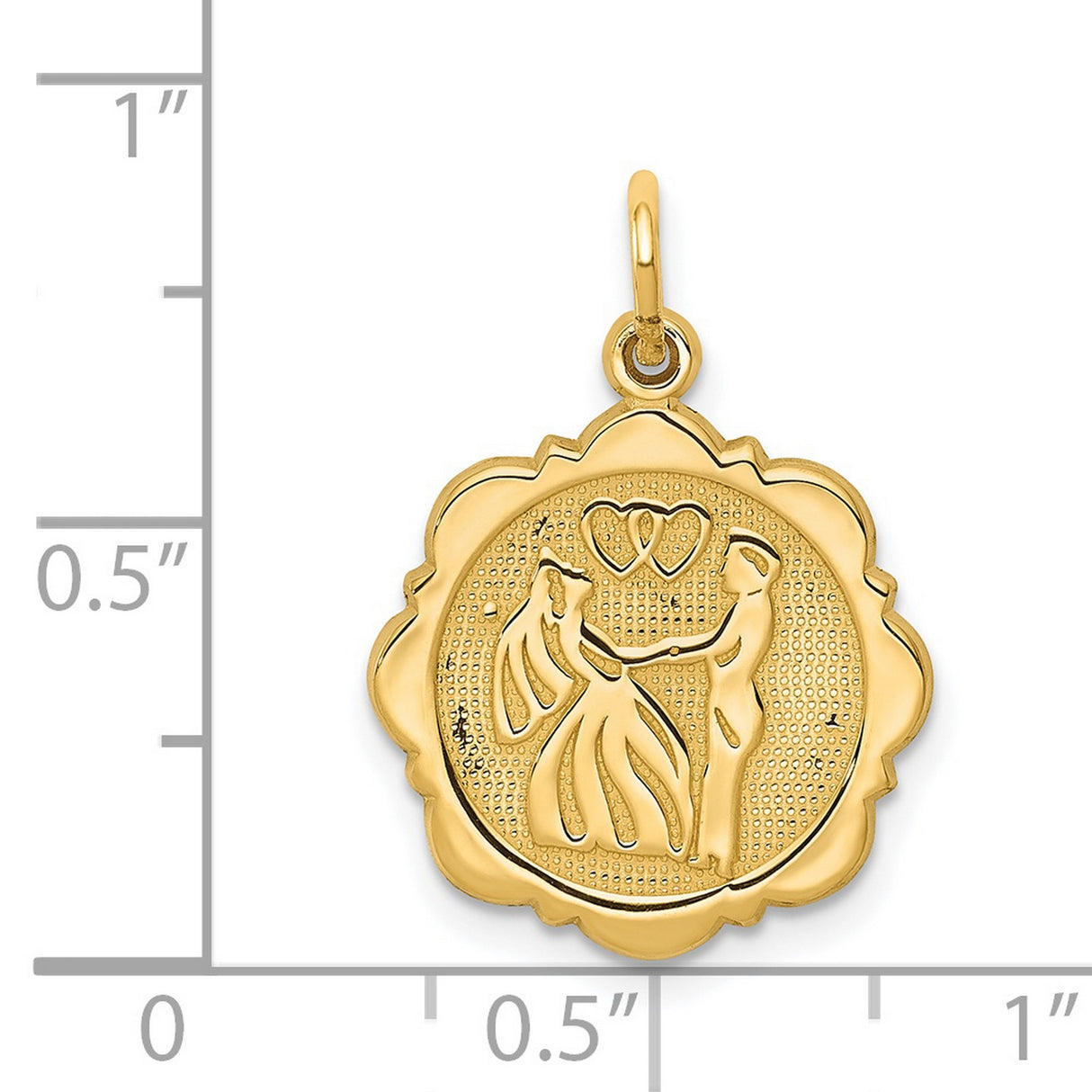 14k Yellow Gold Pendant with Bride and Groom Holding Hands and Interlocking Hearts