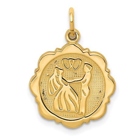 14k Yellow Gold Pendant with Bride and Groom Holding Hands and Interlocking Hearts