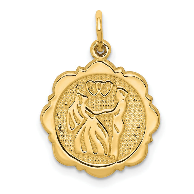 14k Yellow Gold Pendant with Bride and Groom Holding Hands and Interlocking Hearts