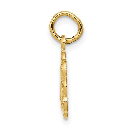 14k Yellow Gold Mom Pendant Charm with Flower Cutout Design and Textured Edges