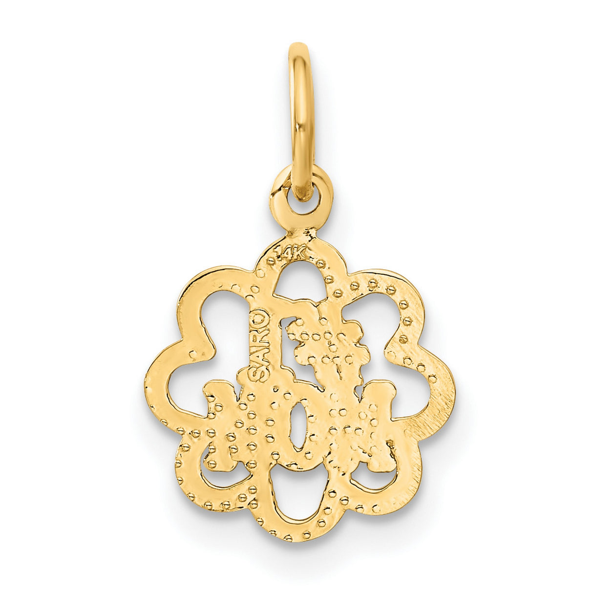 Antiqued Style #1 Mom Word Flower Shaped Charm Pendant in Real 14k Yellow Gold