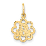 Antiqued Style #1 Mom Word Flower Shaped Charm Pendant in Real 14k Yellow Gold