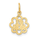 14k Yellow Gold Mom Pendant Charm with Flower Cutout Design and Textured Edges
