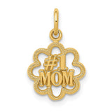 14k Yellow Gold Mom Pendant Charm with Flower Cutout Design and Textured Edges
