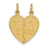 Best Sister Words Break-Apart Charm Pendant in Real 14k Yellow Gold