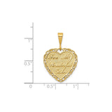14k Yellow Gold Heart Pendant with Lace Design and Sister Message, Sentimental Jewelry