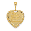 14k Yellow Gold Heart Pendant with Filigree Border and Grandma Message for Women