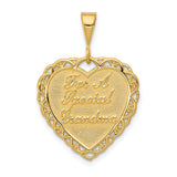 14k Yellow Gold Heart Pendant with Filigree Border and Grandma Message for Women