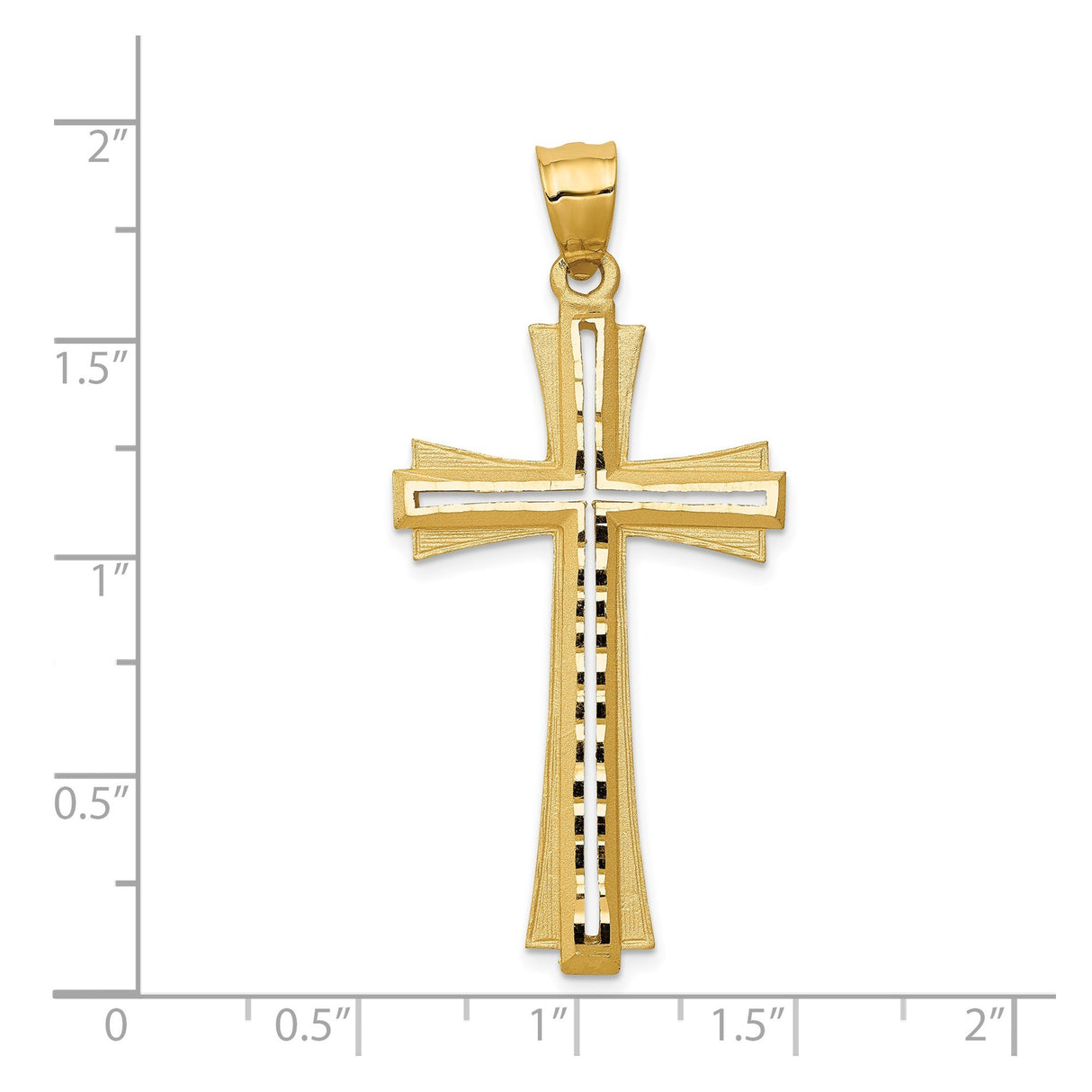 14k Yellow Gold Cross Pendant, Two Tone Reversible Design with Diamond Cut Detailing