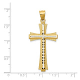 14k Yellow Gold Cross Pendant, Two Tone Reversible Design with Diamond Cut Detailing