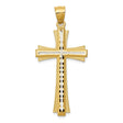14k Yellow Gold Cross Pendant, Two Tone Reversible Design with Diamond Cut Detailing