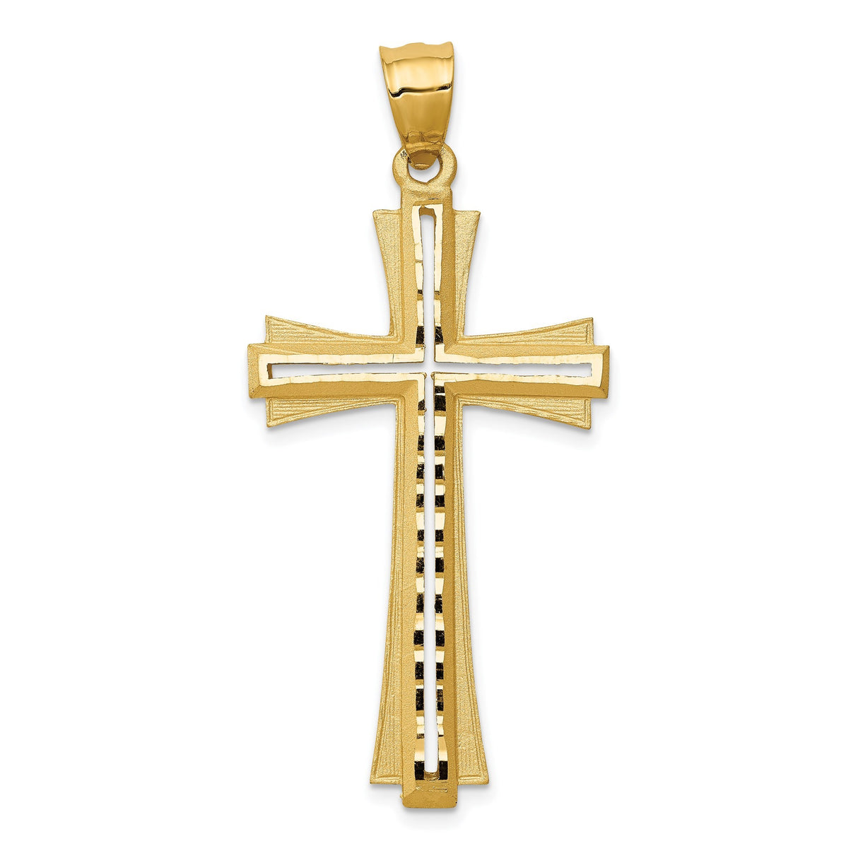 14k Yellow Gold Cross Pendant, Two Tone Reversible Design with Diamond Cut Detailing