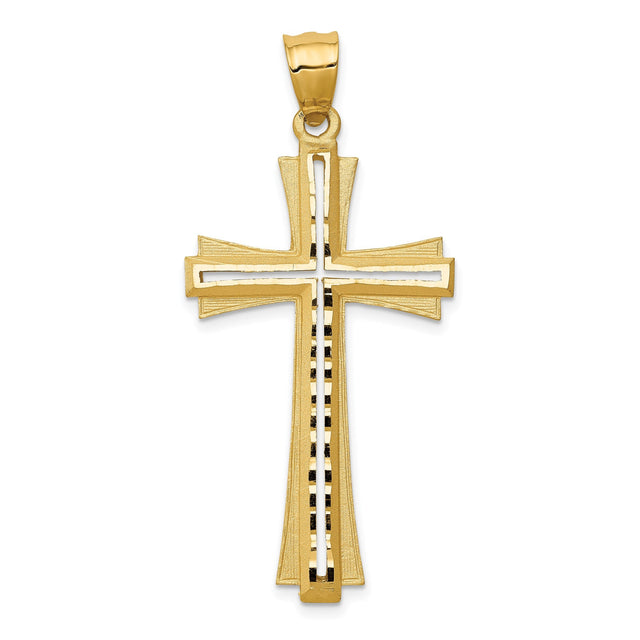 14k Yellow Gold Cross Pendant, Two Tone Reversible Design with Diamond Cut Detailing