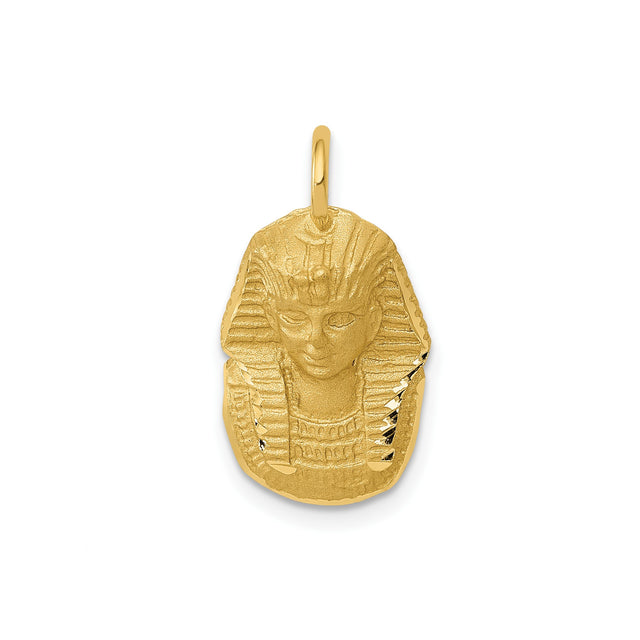 14k Yellow Gold Pharaoh Pendant, Satin Finish Ancient Egyptian Amulet for Men