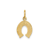 14k Yellow Gold Horseshoe Pendant with Textured Diamond Cut Finish, Good Luck Charm Jewelry