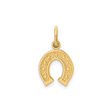 14k Yellow Gold Horseshoe Pendant with Textured Diamond Cut Finish, Good Luck Charm Jewelry