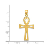 14k Yellow Gold Ankh Cross Pendant with Openwork and Beaded Design Egyptian Style Jewelry