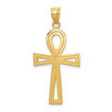 14k Yellow Gold Ankh Cross Pendant with Openwork and Beaded Design Egyptian Style Jewelry