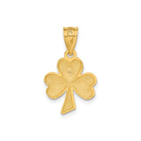 14k Yellow Gold Shamrock Pendant with Textured Three-Leaf Clover Design, Celtic Irish Symbol