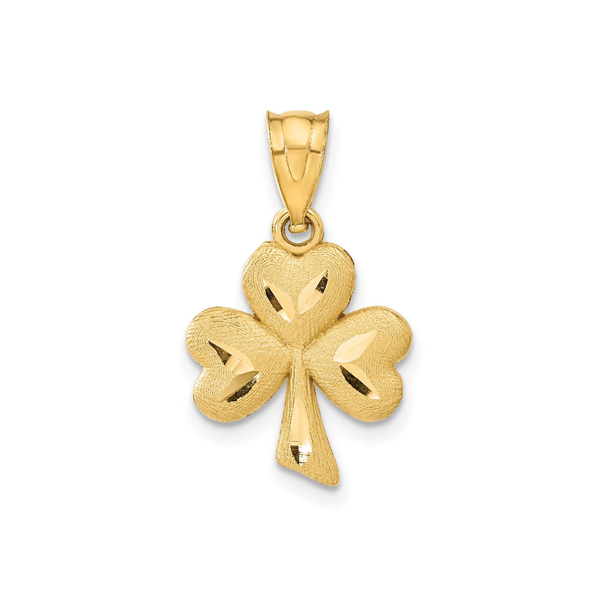 14k Yellow Gold Shamrock Pendant with Textured Three-Leaf Clover Design, Celtic Irish Symbol