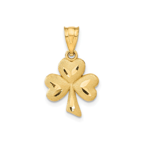 14k Yellow Gold Shamrock Pendant with Textured Three-Leaf Clover Design, Celtic Irish Symbol