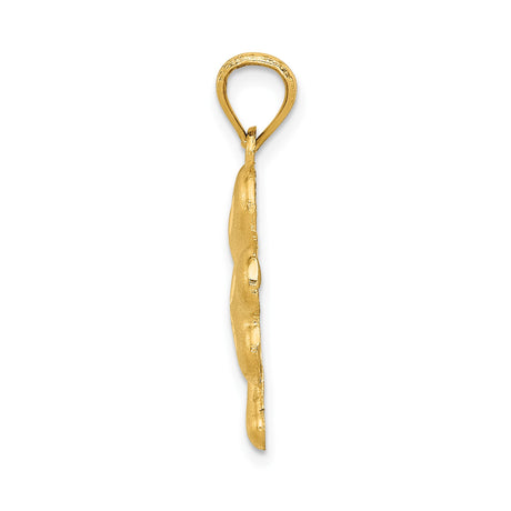 14k Yellow Gold Shamrock Pendant with Textured Three-Leaf Clover, Irish Celtic Design for Women
