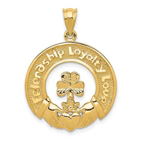 14k Yellow Gold Claddagh Pendant with Crowned Heart and Shamrock, Irish Heritage Jewelry
